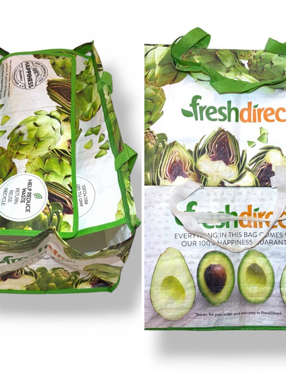 Rare Fresh Direct Large Tote Bags with Flap covers- set of 2 Artichoke & Avocado